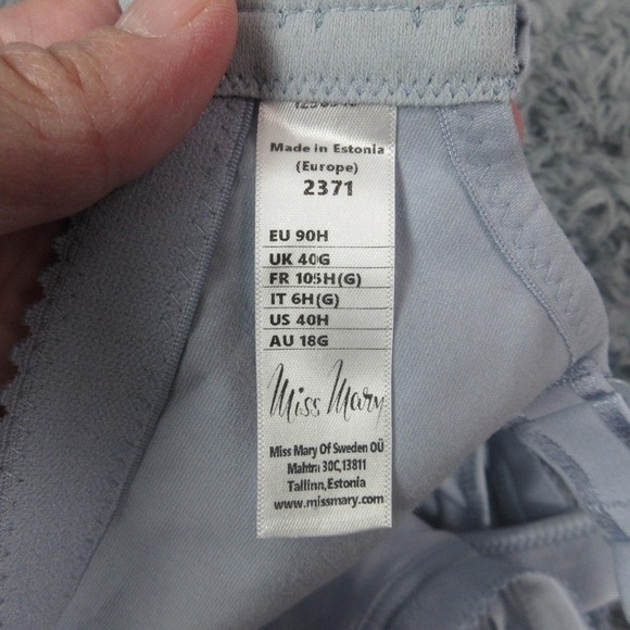 Miss Mary of Sweden Bra Womens 40H Light Blue Wireless Soft Cup Lace Style - Picture 4 of 6